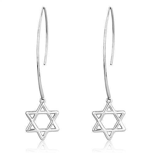 Stainless Steel Silver Star Of David Hexagram Threader Earrings