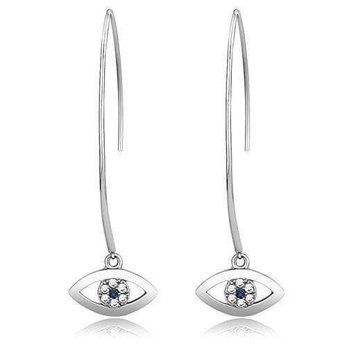 Stainless Steel Silver CZ Evil Eye Marquise Threader Earrings