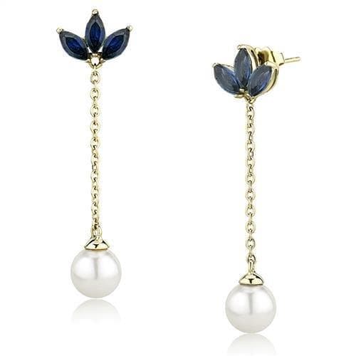 Stainless Steel Dark Blue Sapphire Marquise Flower Pearl Earrings