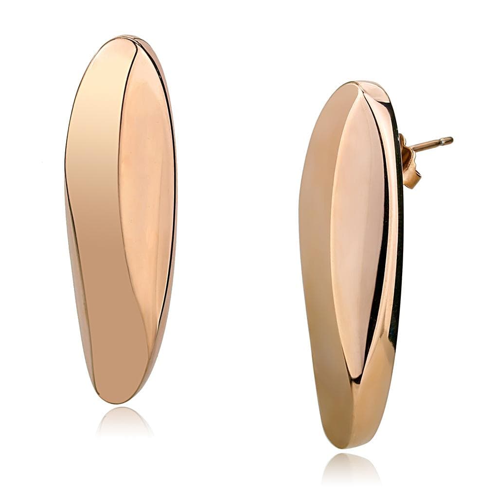 Stainless Steel Rose Gold IP Polished Elongated Oval Earrings