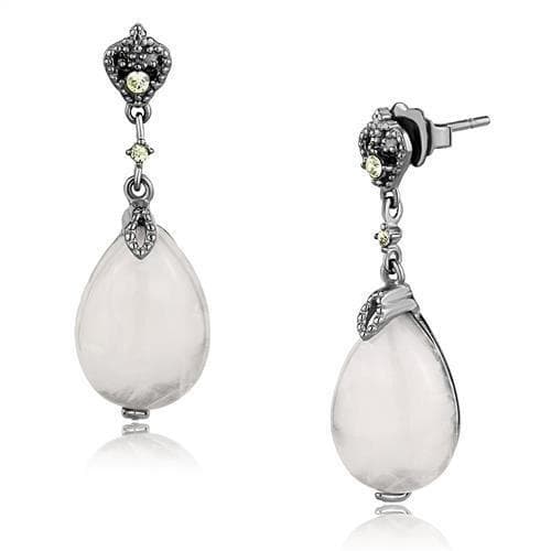 Stainless Steel White Moonstone Pear CZ Crown Drop Earrings