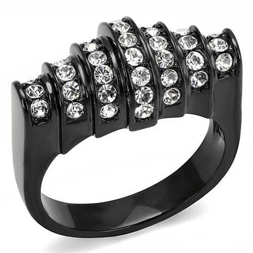 Stainless Steel Black IP CZ Pave Multi Row Spiral Wide Band Ring