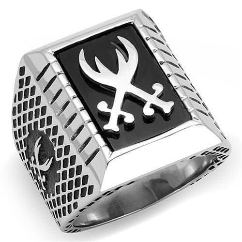 Stainless Steel Black Enamel Deer Antler Wrench Biker Mens Ring