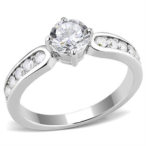 Stainless Steel CZ Round Pave Cathedral Solitaire Ring TK3256