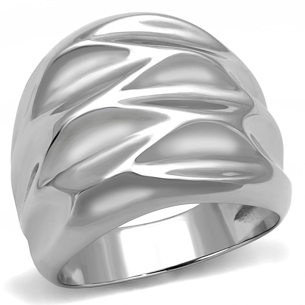 Stainless Steel Silver Polished Leaf Shell Carved Wide Dome Ring