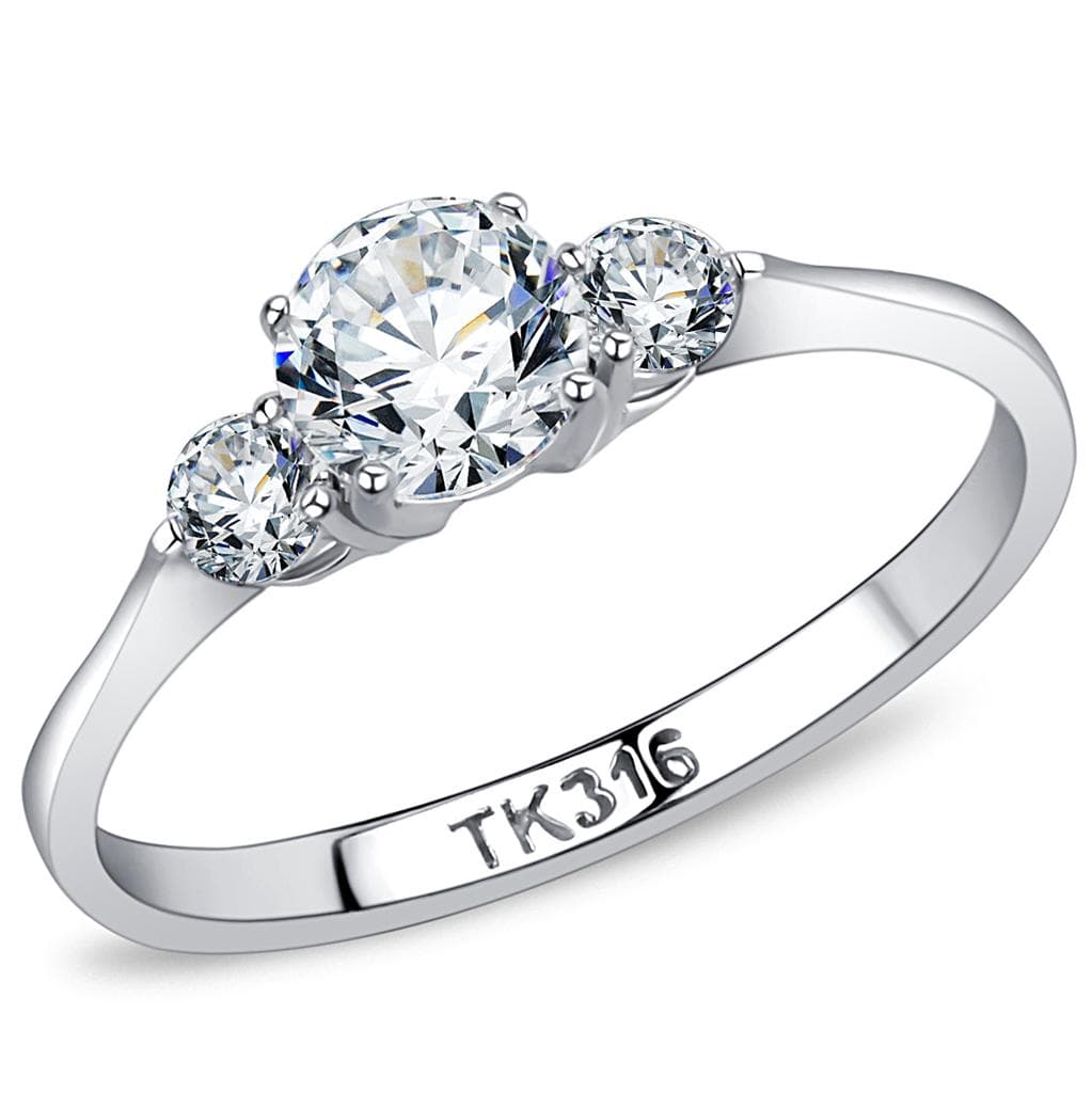 Stainless Steel CZ Round Three Stone Classic Band Ring