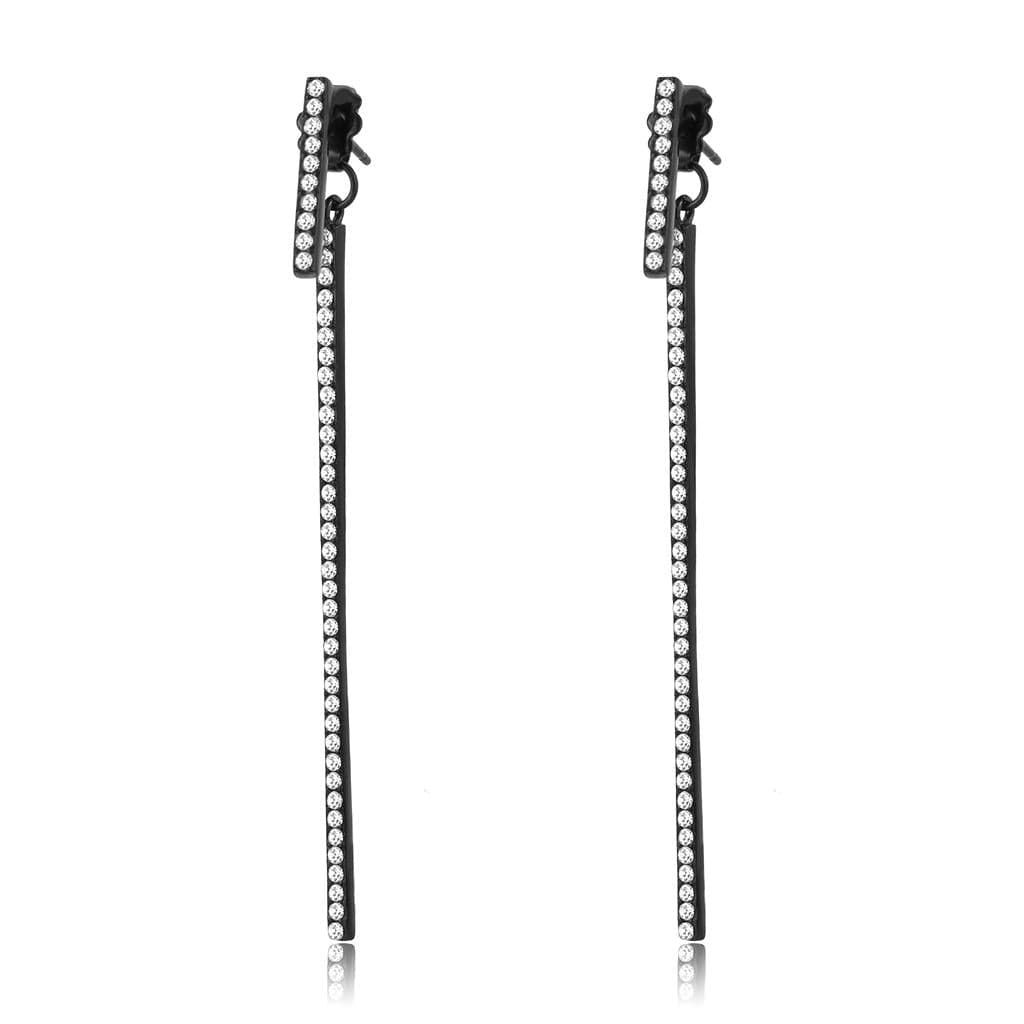 Stainless Steel Black IP CZ Pave Linear Bar Chain Threader Ring