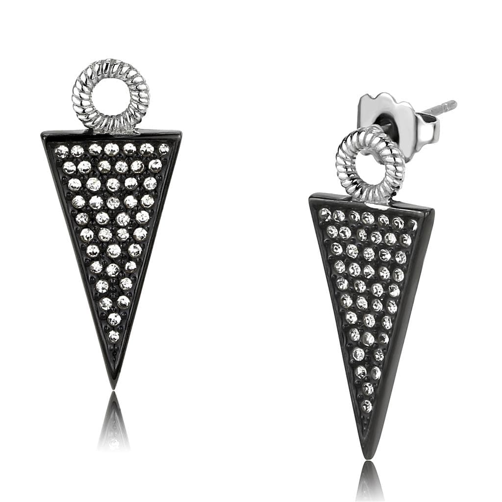 Stainless Steel Silver CZ Pave Triangle Rope Ring Drop Earrings