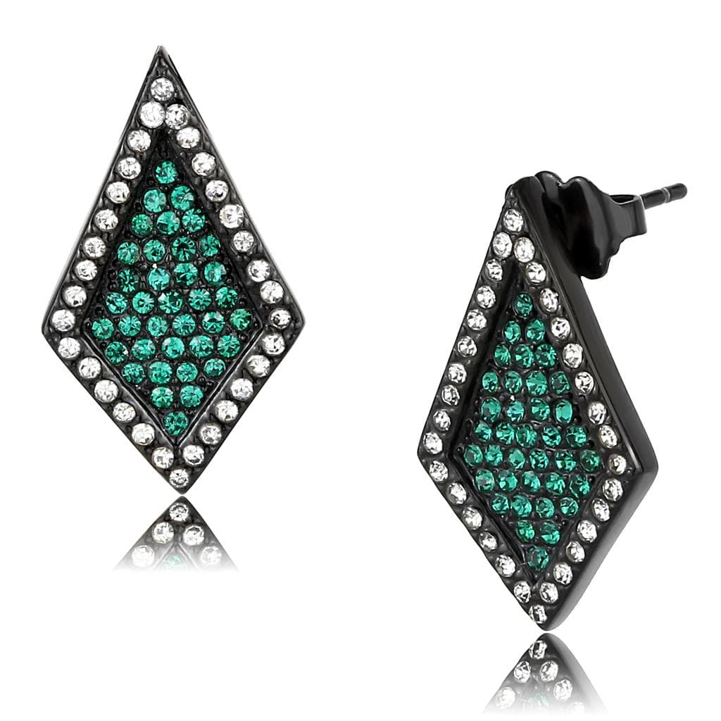 Stainless Steel Black IP Emerald Green CZ Pave Diamond Earrings