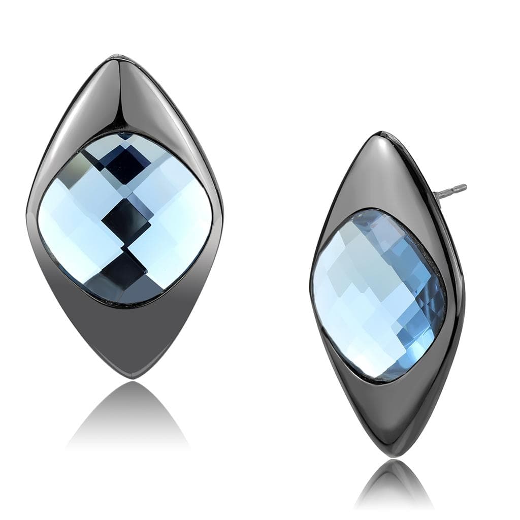 Stainless Steel Black IP Blue Crystal Marquise Diamond Earrings