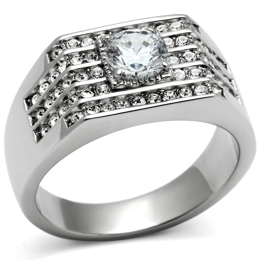 Sterling Silver CZ Baguette Channel Triple Row Wide Band Ring