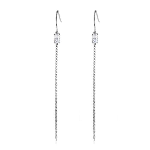 Sterling Silver CZ Bezel Chain Threader Drop Earrings