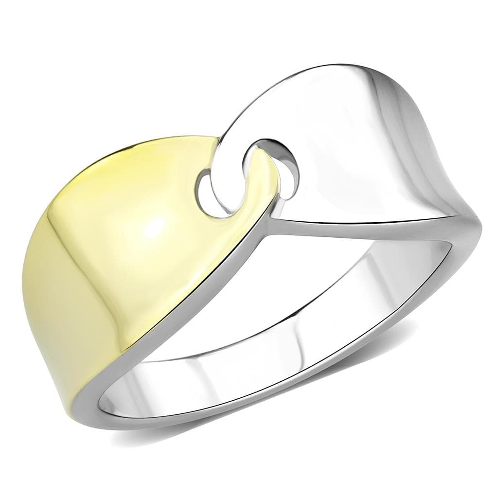 Stainless Steel Two-Tone Gold Silver Polished Interlocking Ring