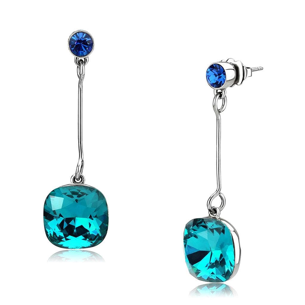 Stainless Steel Blue Zircon Teal Crystal Cushion CZ Chain Ring