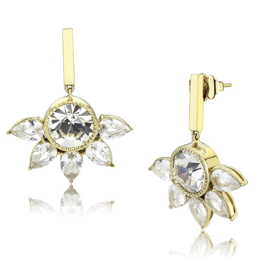 Stainless Steel Gold IP Crystal Marquise Flower Cluster Earrings