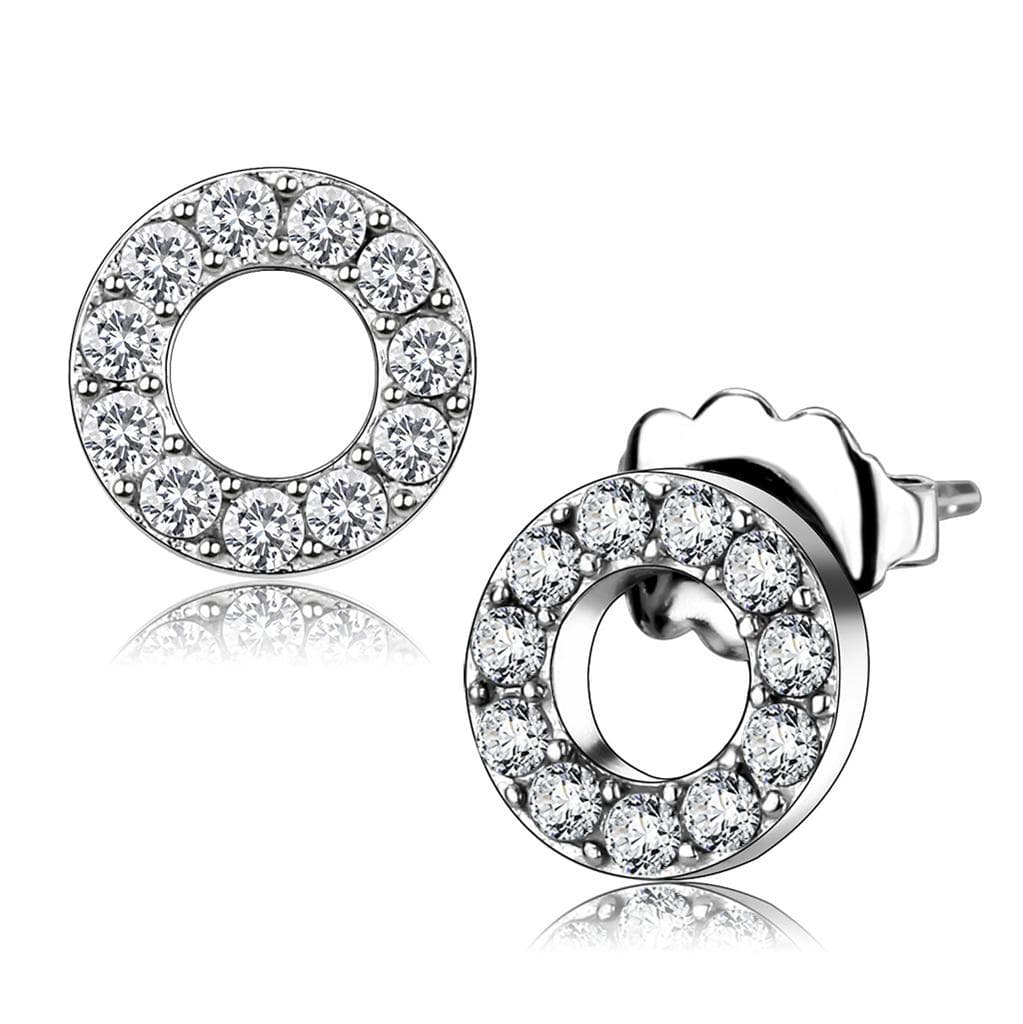 Stainless Steel Silver CZ Round Open Circle Halo Stud Earrings