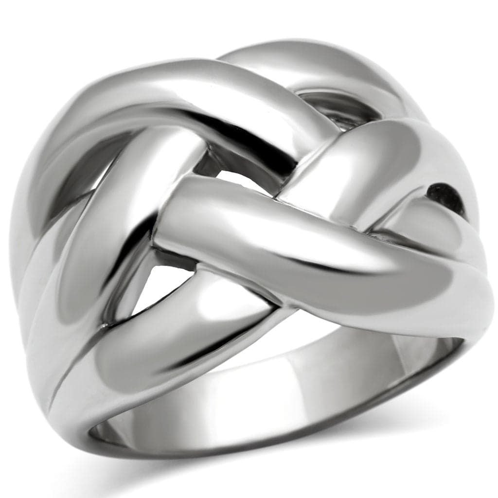 Stainless Steel Silver Polished Braided Knot Wide Cocktail Ring