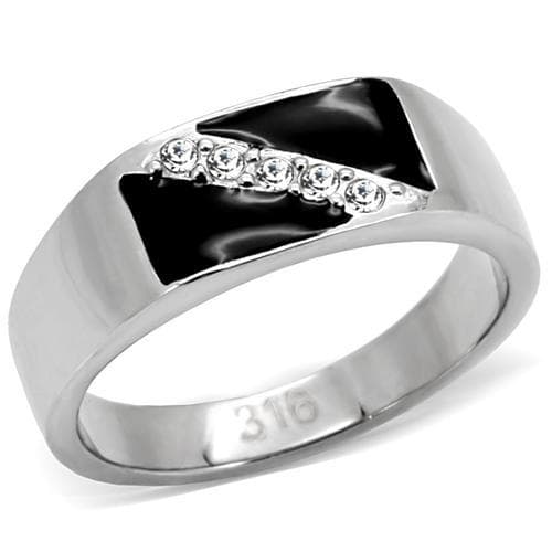 Stainless Steel Silver Black Onyx CZ Diagonal Flat Top Mens Ring