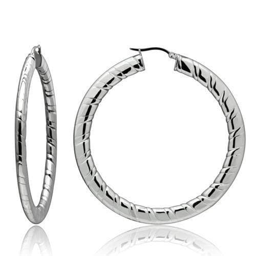 Stainless Steel Silver Polished Notched Diamond Cut Hoop Earrings