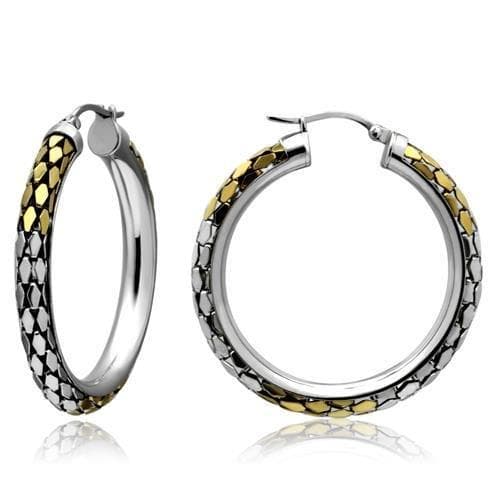 Sterling SilverTwo Tone Gold Silver Enamel Pattern Hoop Earrings
