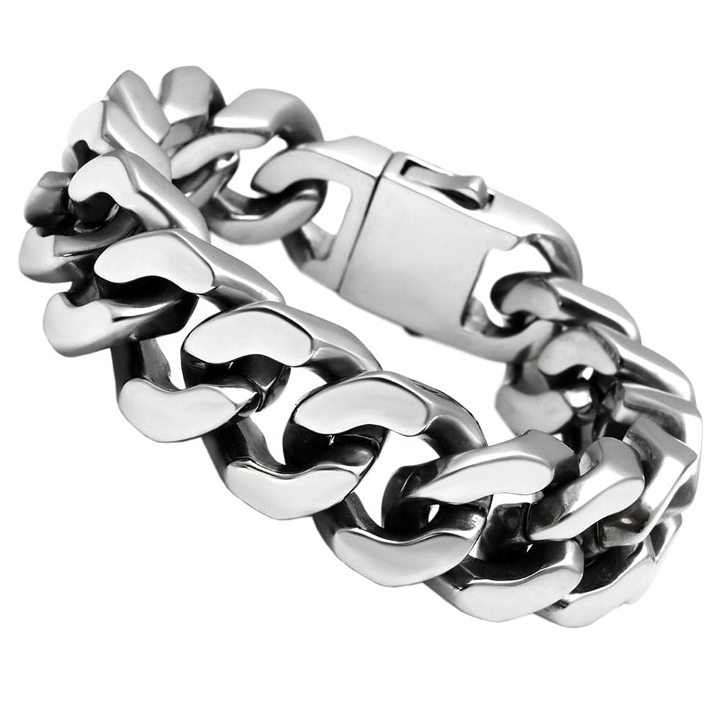 Stainless Steel Silver Heavy Polished Cuban Link Chain Bracelet
