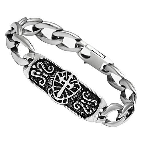 Stainless Steel Silver Celtic Cross Carved Cuban Link Bracelet