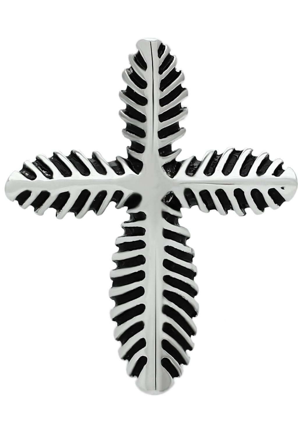 Stainless Steel Silver Fishbone Leaf Cross Pendant