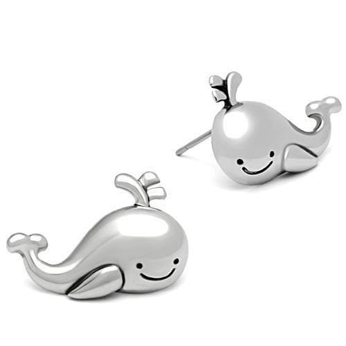 Sterling Silver Whale Shaped Stud Earrings