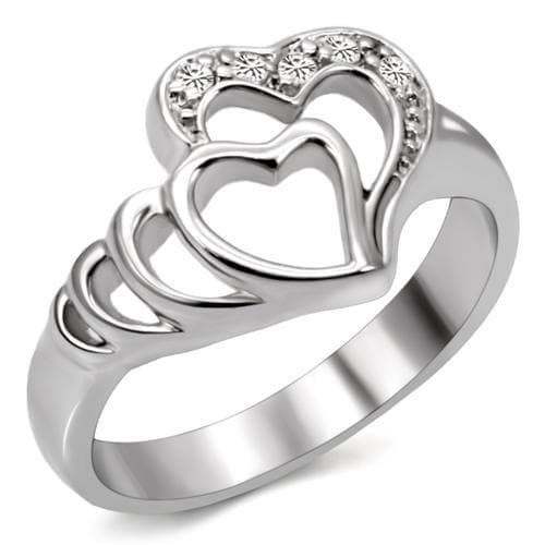 Stainless Steel Silver CZ Pave Triple Heart Open Pendant