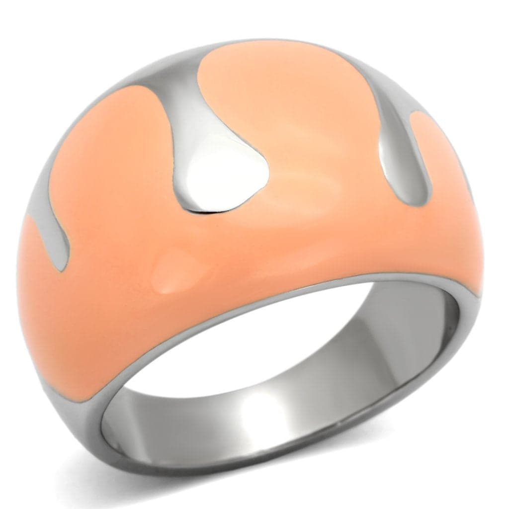 Stainless Steel Silver Peach Enamel Abstract Swirl Dome Ring