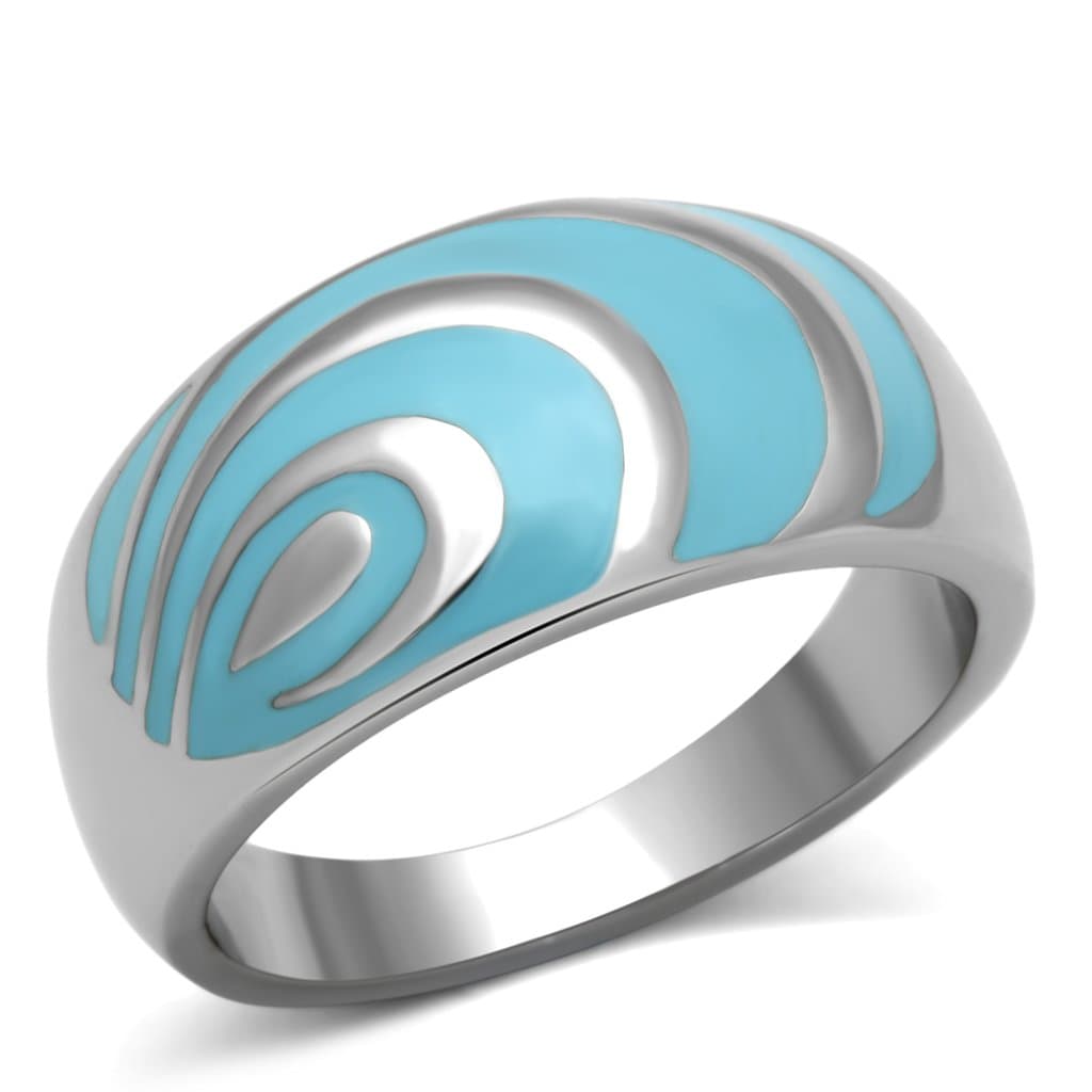Stainless Steel Silver Blue Enamel Concentric Circle Dome Ring