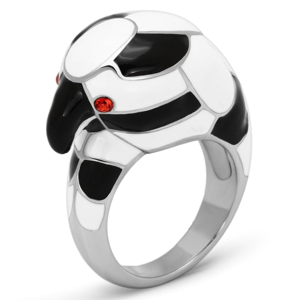 Stainless Steel Silver White Black Enamel Zebra Snake 3D Ring