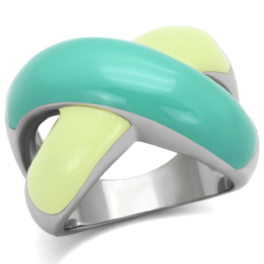 Stainless Steel Silver Teal Yellow Enamel Twist Wrap Ring