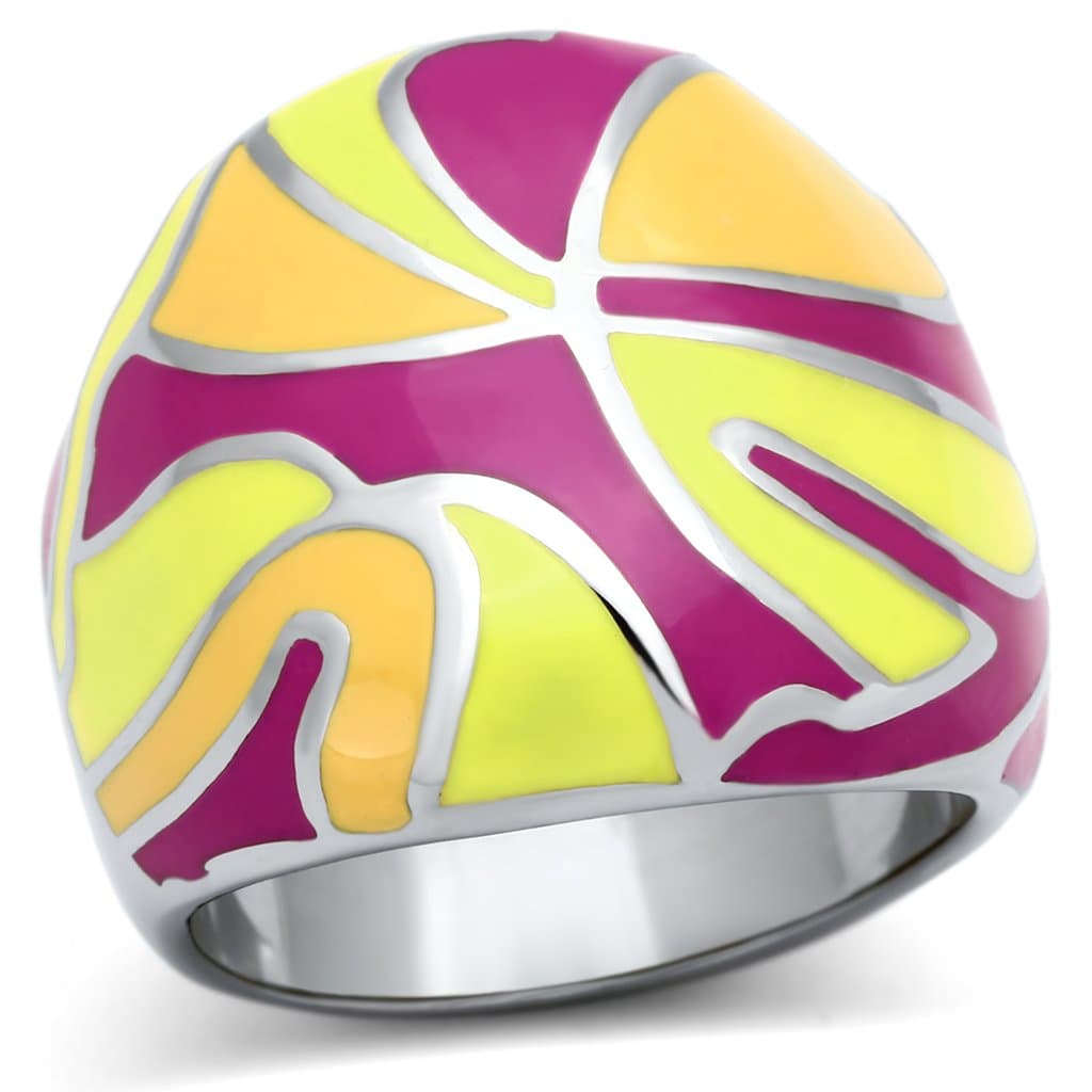 Stainless Steel Silver Pink Yellow Orange Enamel Abstract Ring