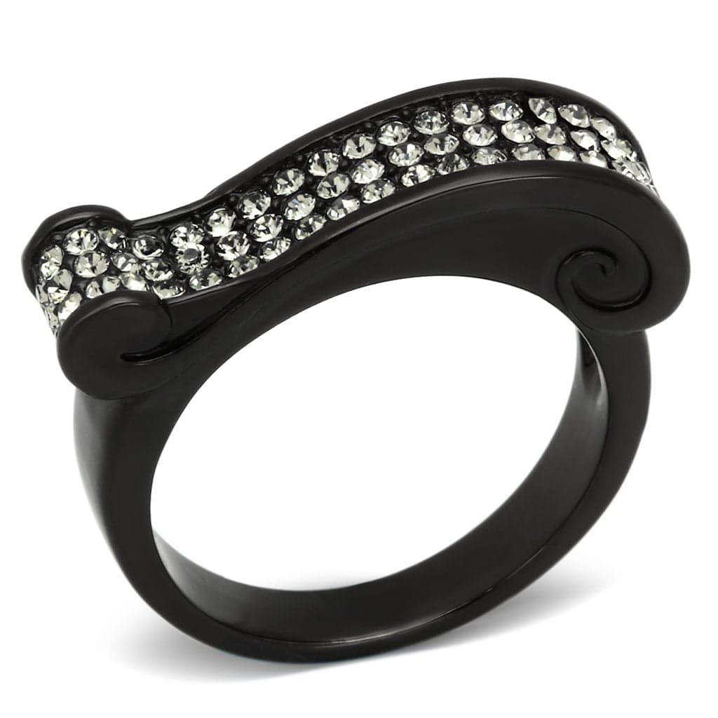 Stainless Steel Dark IP CZ Pave Scroll Wave Ring