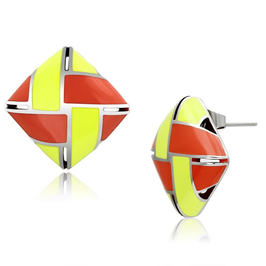 Stainless Steel Silver Yellow Orange Enamel Cross Earrings