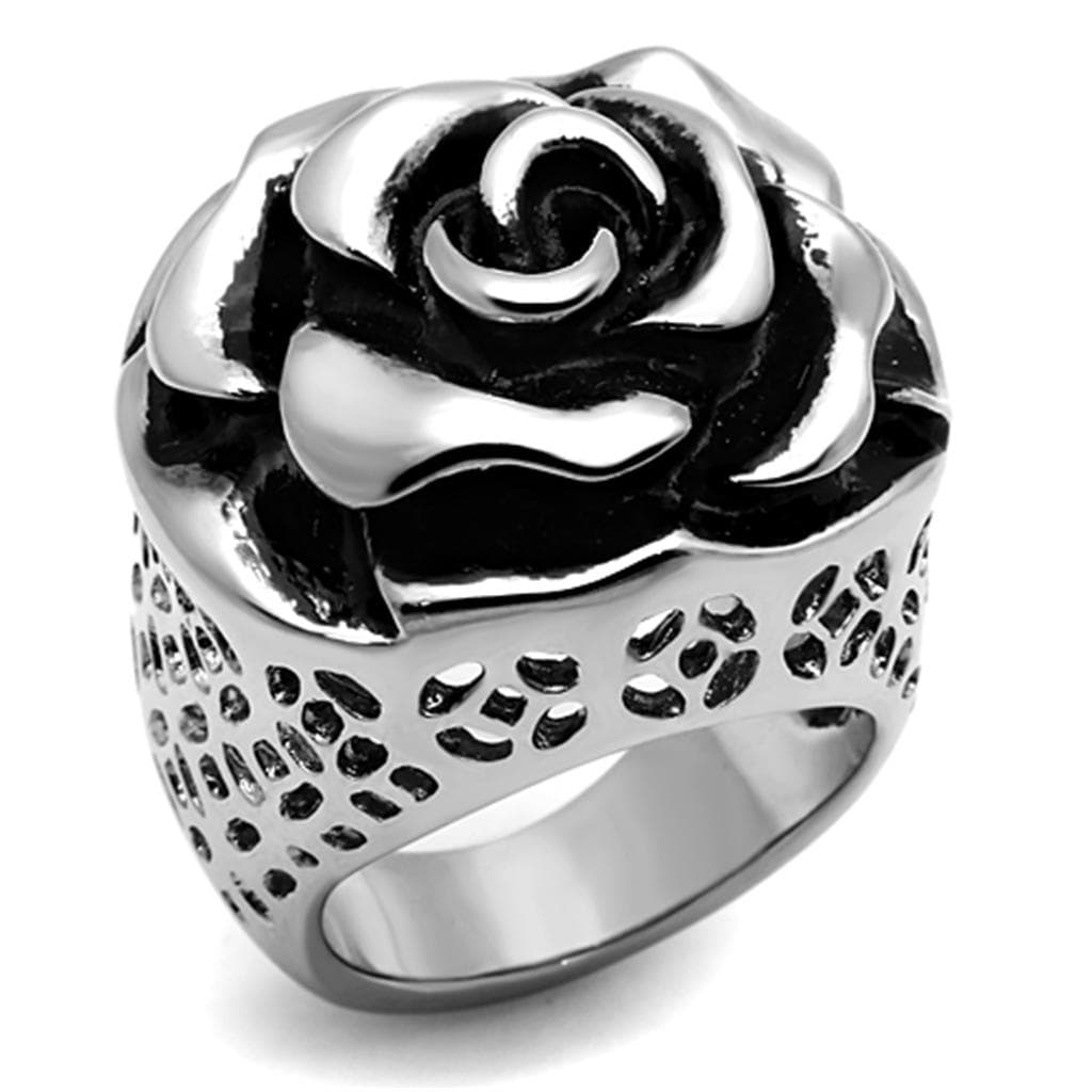 Stainless Steel Silver 3D Rose Flower Leopard Texture Ring
