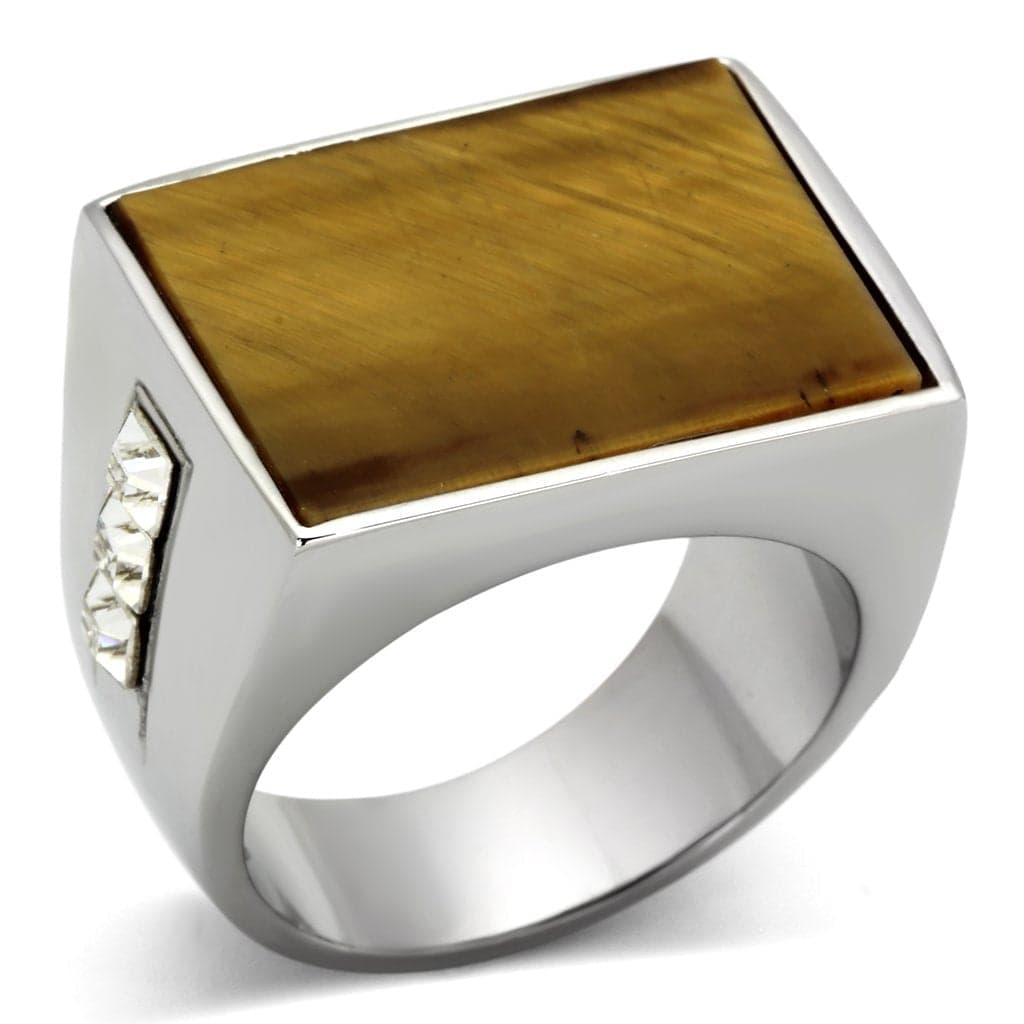 Stainless Steel Silver Tiger Eye Rectangle Flat Mens Signet Ring