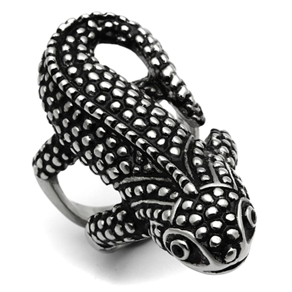 Stainless Steel Silver Oxidized Lizard Gecko Wrap 3D Ring