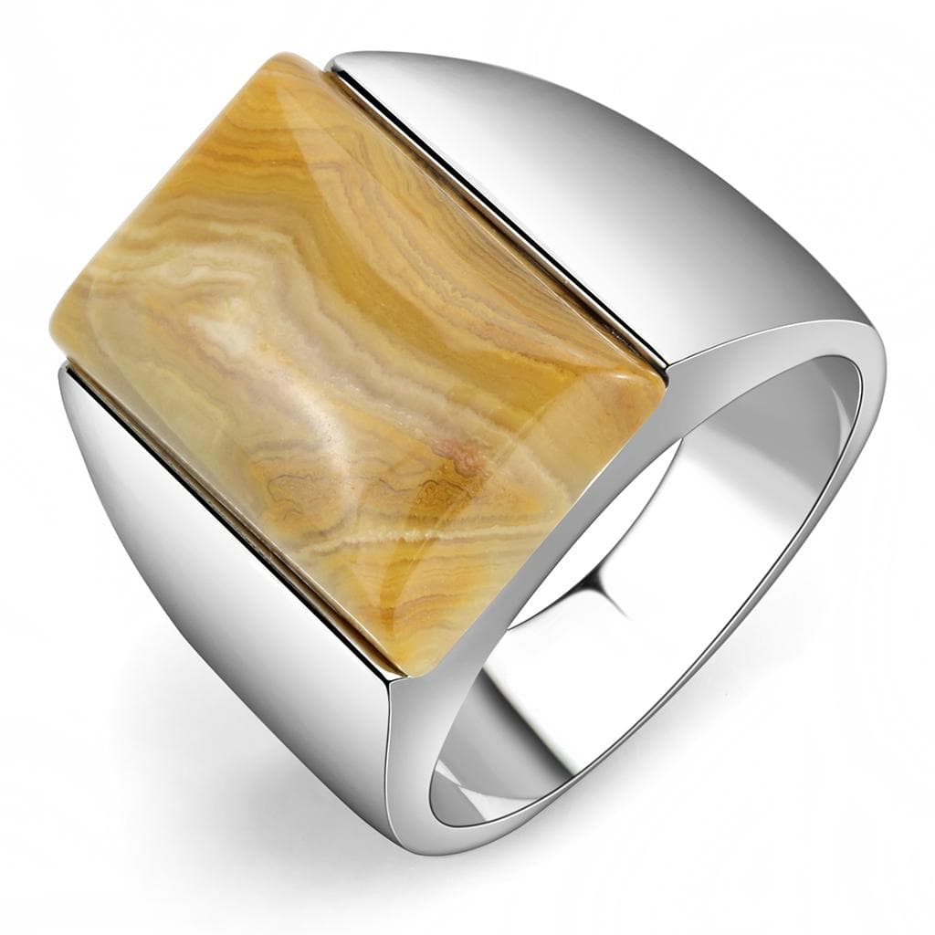 Stainless Steel Silver Jasper Rectangle Flat Mens Signet Ring