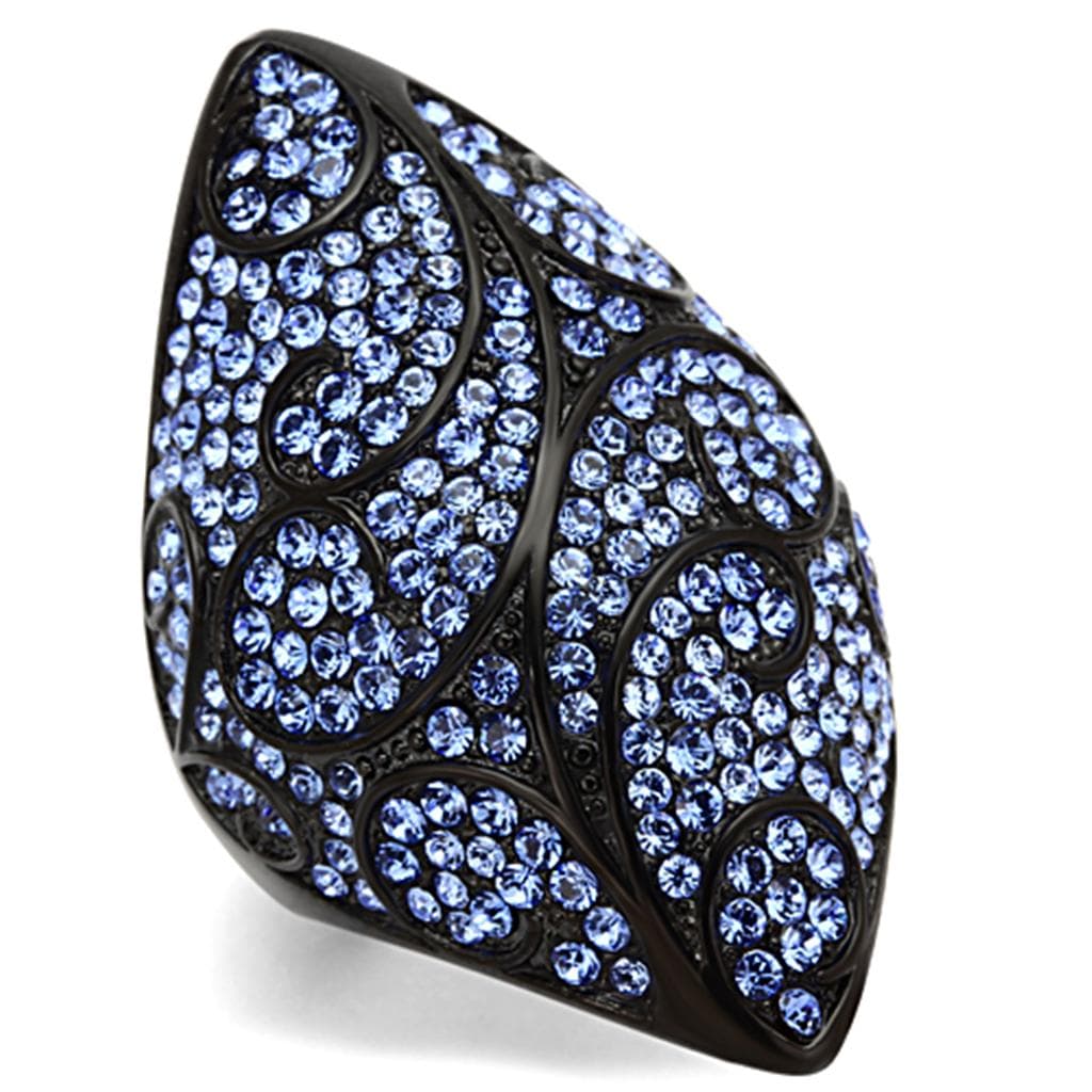 Stainless Steel Silver Blue Crystal Pave Leaf Diamond Shape Ring