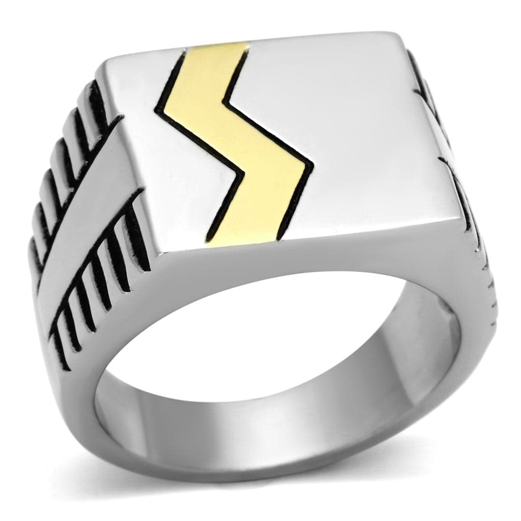 Stainless Steel Silver Gold IP Lightning Bolt Chevron Stripe Ring