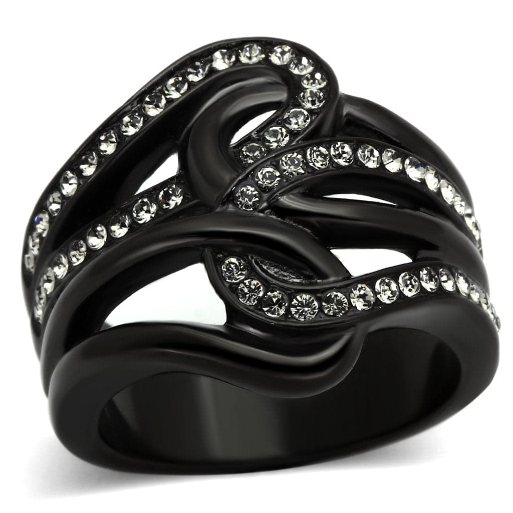 Stainless Steel Dark IP CZ Pave Swirl Open Cutout Ring
