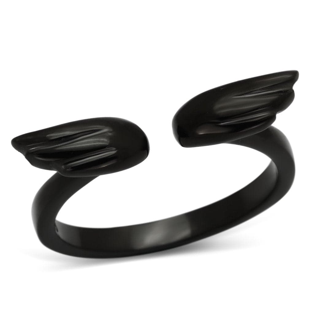 Stainless Steel Dark IP Wing Open Adjustable Ring