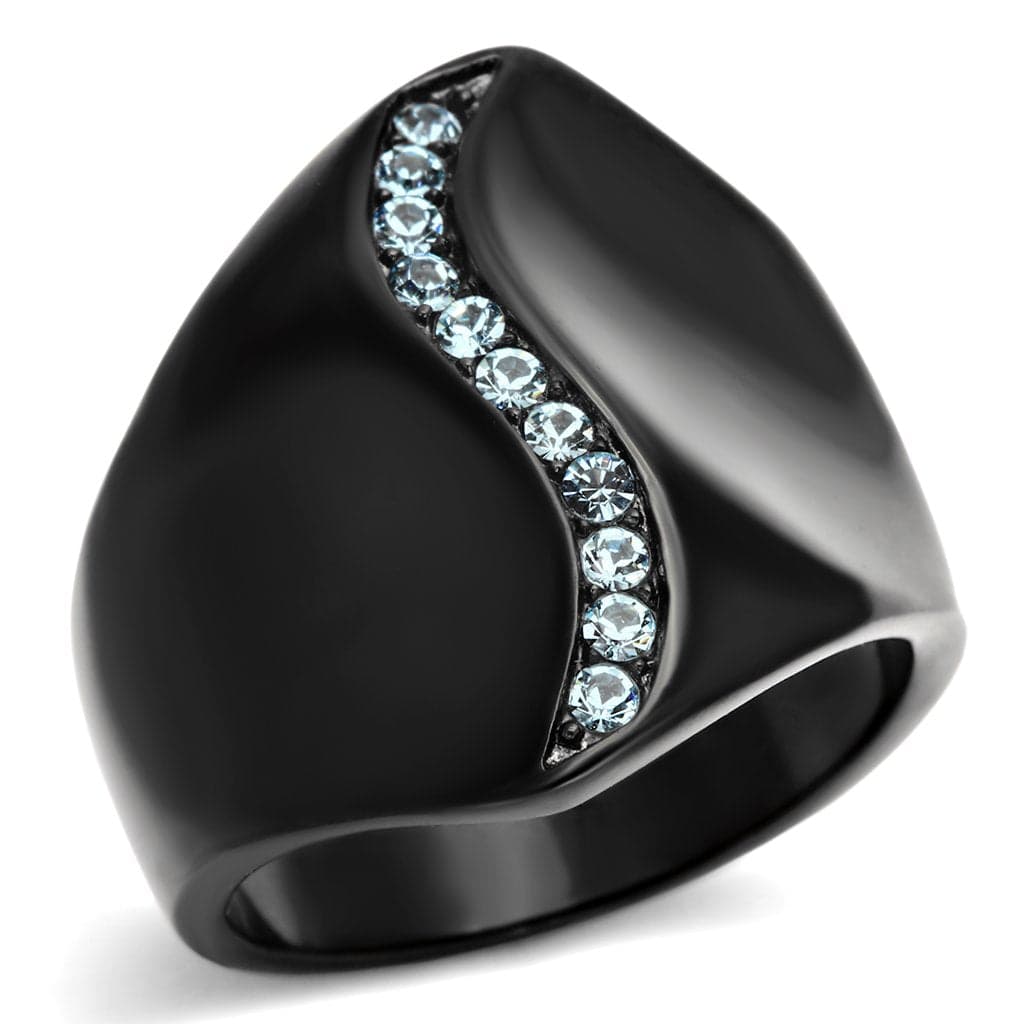 Stainless Steel Dark IP CZ Wave Accent Modern Ring