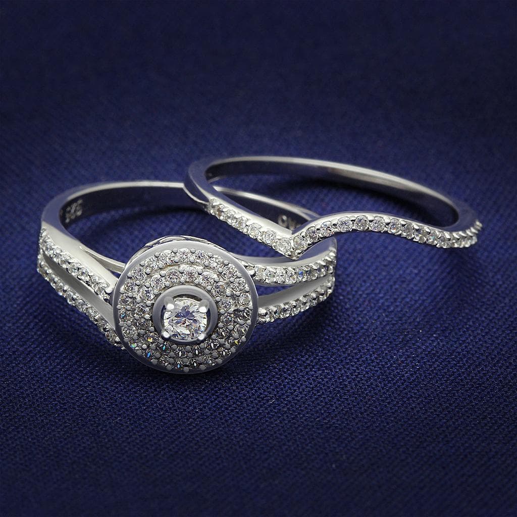 Sterling Silver CZ Round Bezel Halo Pave Thin Ring