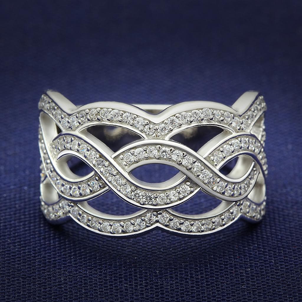 Sterling Silver CZ Pave Infinity Wave Wide Ring