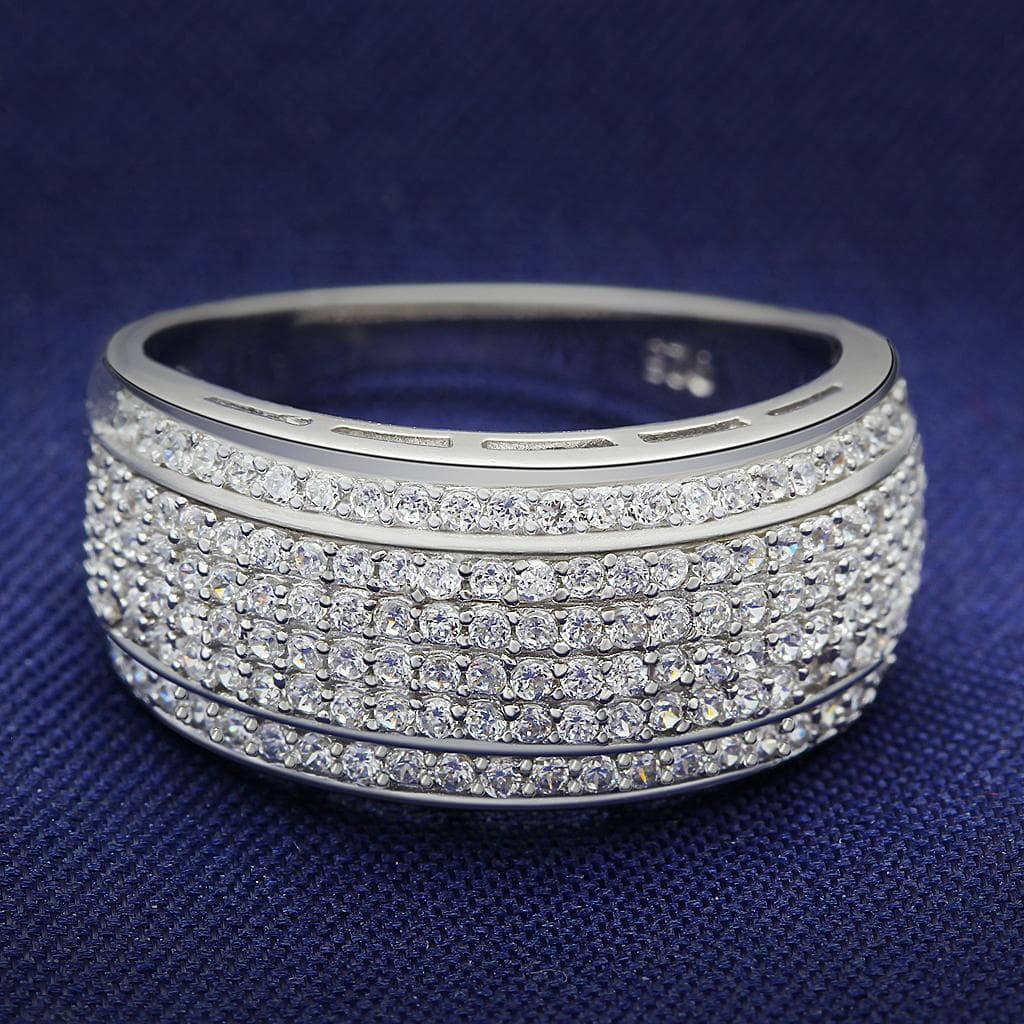 Sterling Silver CZ Multi Row Pave Wide Cushion Ring