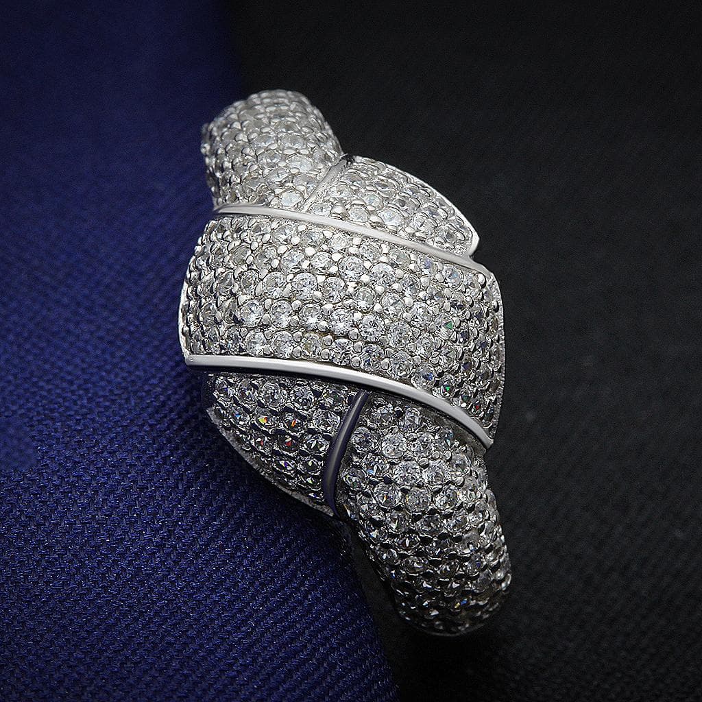 Sterling Silver CZ Pave Crossover Multi Band Wide Ring