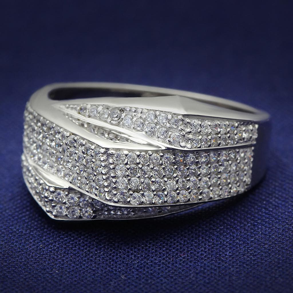 Sterling Silver CZ Pave Wave Wide Band Ring